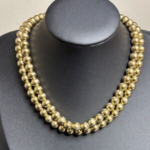 Vintage Monet Gold Tone Beaded Choker Necklace Double Strand 60s Jewelry